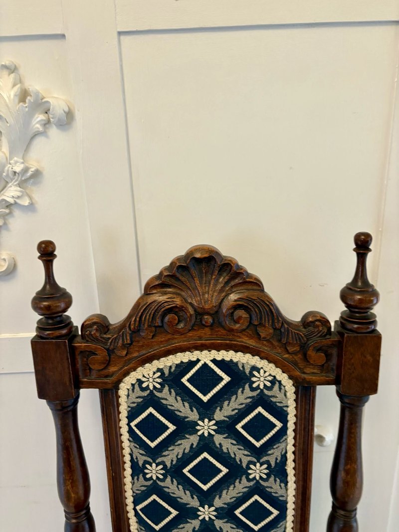 Antique Quality Victorian Pair of Carved Oak Side/Hall Chairs - Image 10